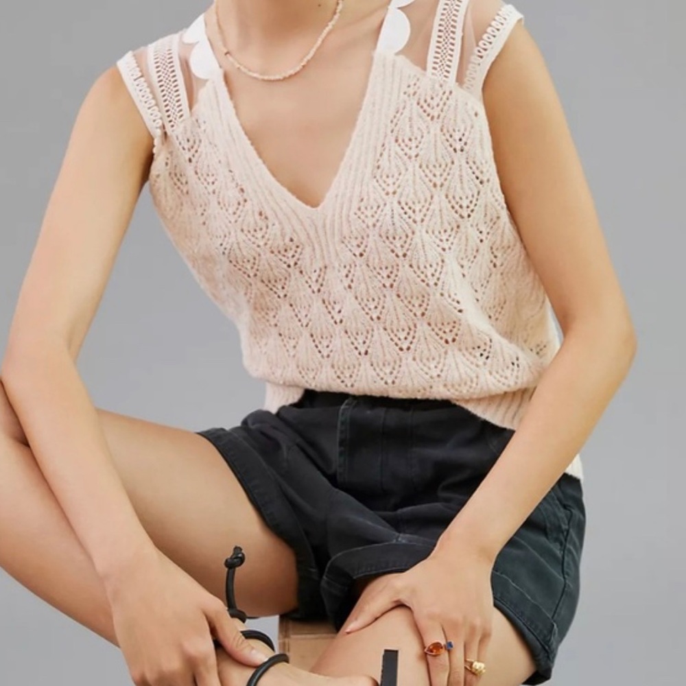 Anthropologie Maeve Scalloped Knit Sweater Vest